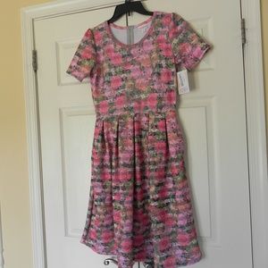 LuLaRoe Amelia Black White Stripe Floral M  NWT